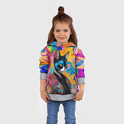 Толстовка-худи детская Кот модник - нейросеть, цвет: 3D-меланж — фото 2