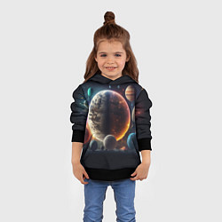 Толстовка-худи детская Ппланеты и космос от нейросети, цвет: 3D-черный — фото 2