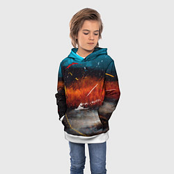 Толстовка-худи детская Серый, оранжевый и синий туманы и краски, цвет: 3D-белый — фото 2