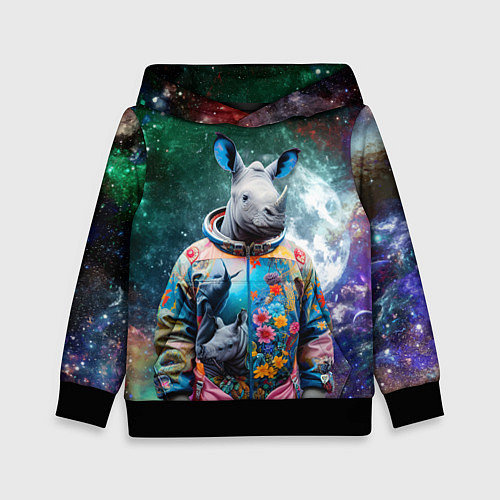 Детская толстовка Rhino in spacesuit - neural network / 3D-Черный – фото 1