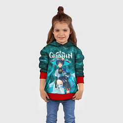 Толстовка-худи детская Странник на фоне воздушных частиц, цвет: 3D-красный — фото 2
