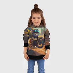 Толстовка-худи детская Кот на мотоцикле - байкер, цвет: 3D-черный — фото 2