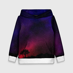 Толстовка-худи детская Дерево на фоне звездного неба, цвет: 3D-белый