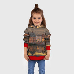 Толстовка-худи детская Мирный город на воде и тучи, цвет: 3D-красный — фото 2