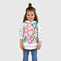 Толстовка-худи детская Пастельные цветы - посередине, цвет: 3D-белый — фото 2