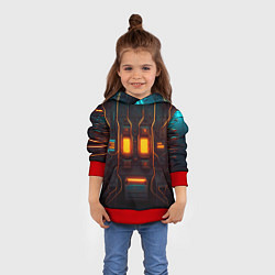 Толстовка-худи детская Паттерн в стиле киберпанк, цвет: 3D-красный — фото 2