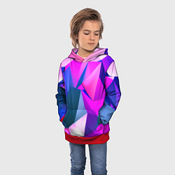 Толстовка-худи детская Neon blue polygons, цвет: 3D-красный — фото 2