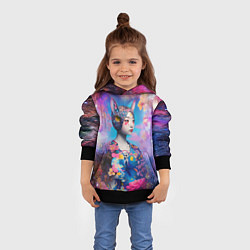 Толстовка-худи детская Японская девушка-кошка в космосе, цвет: 3D-черный — фото 2