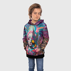 Толстовка-худи детская Japanese girl with a bird - irezumi, цвет: 3D-черный — фото 2