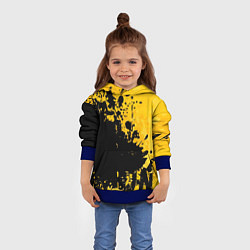 Толстовка-худи детская Пятна черной краски на желтом фоне, цвет: 3D-синий — фото 2