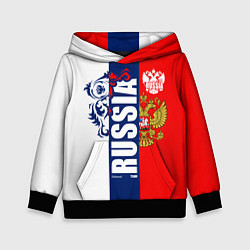 Толстовка-худи детская Russia national team: white blue red, цвет: 3D-черный