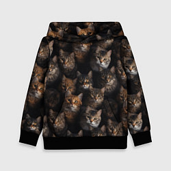Толстовка-худи детская Паттерн из котов, цвет: 3D-черный