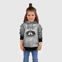 Толстовка-худи детская Енот - grunge style texture, цвет: 3D-черный — фото 2