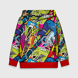 Толстовка-худи детская Guitars - pop art pattern, цвет: 3D-красный
