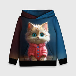 Толстовка-худи детская Котик в розовом свитере, цвет: 3D-черный