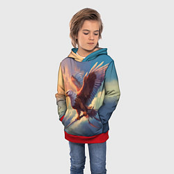 Толстовка-худи детская Орел с мечом в облаках на закате, цвет: 3D-красный — фото 2