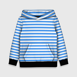 Толстовка-худи детская Тельняшка васильковая ВДВ, цвет: 3D-черный