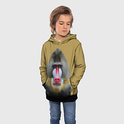 Толстовка-худи детская Мандрил обезьяна, цвет: 3D-черный — фото 2