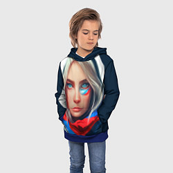 Толстовка-худи детская Девушка с голубыми глазами в флаге, цвет: 3D-синий — фото 2