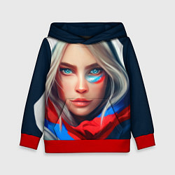 Толстовка-худи детская Девушка с голубыми глазами в флаге, цвет: 3D-красный