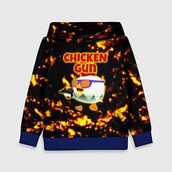 Толстовка-худи детская Chicken Gun на фоне огня, цвет: 3D-синий
