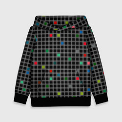 Толстовка-худи детская Разноцветный геометрический узор в клетку на черно, цвет: 3D-черный