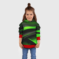 Толстовка-худи детская Black green textureпоп, цвет: 3D-красный — фото 2