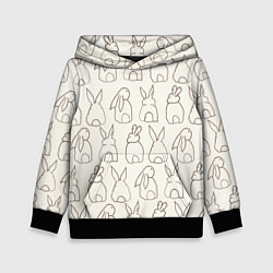 Толстовка-худи детская Хвостики зайчиков - паттерн на молочном, цвет: 3D-черный