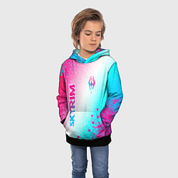 Толстовка-худи детская Skyrim neon gradient style: надпись, символ, цвет: 3D-черный — фото 2