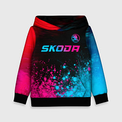 Толстовка-худи детская Skoda - neon gradient: символ сверху, цвет: 3D-черный