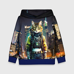 Толстовка-худи детская Cool cat in New York city at night, цвет: 3D-синий