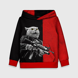 Толстовка-худи детская Кот гангстер с m4a4, цвет: 3D-красный