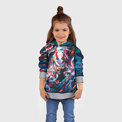 Толстовка-худи детская Девушка киберсамурай и дракон от нейросети, цвет: 3D-меланж — фото 2