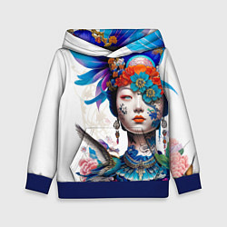 Толстовка-худи детская Japanese girl - irezumi - tattoo, цвет: 3D-синий