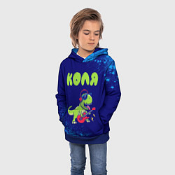 Толстовка-худи детская Коля рокозавр, цвет: 3D-синий — фото 2