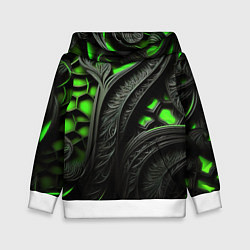 Толстовка-худи детская Green black abstract, цвет: 3D-белый