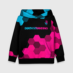 Толстовка-худи детская Death Stranding - neon gradient: символ сверху, цвет: 3D-черный