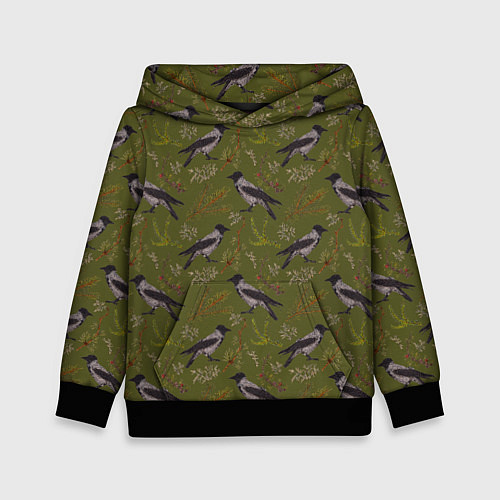 Детская толстовка Вороны и еловые веточки / 3D-Черный – фото 1