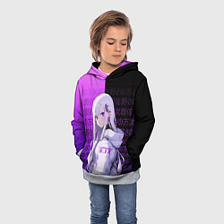 Толстовка-худи детская Эмилия тан в современности - ре зеро, цвет: 3D-меланж — фото 2