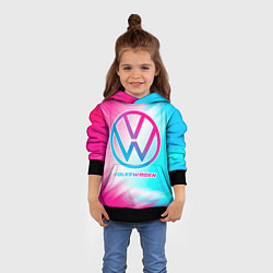 Толстовка-худи детская Volkswagen neon gradient style, цвет: 3D-черный — фото 2