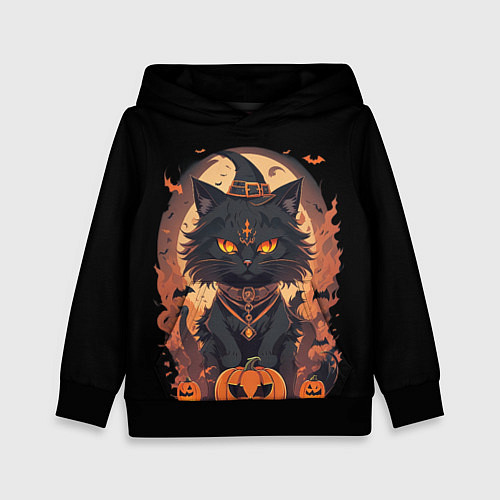 Детская толстовка Черный кот в хеллоуине / 3D-Черный – фото 1