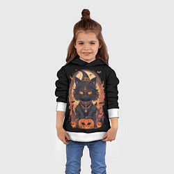 Толстовка-худи детская Черный кот в хеллоуине, цвет: 3D-белый — фото 2