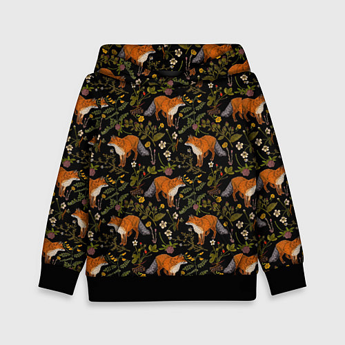 Детская толстовка Лисы и цветы / 3D-Черный – фото 1