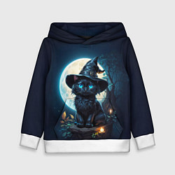 Толстовка-худи детская Кот ведьмы - Хэллоуин, цвет: 3D-белый