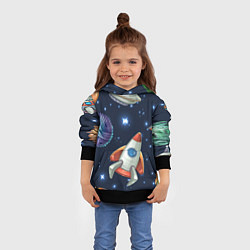 Толстовка-худи детская Космические корабли и планеты, цвет: 3D-черный — фото 2