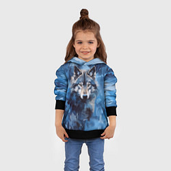 Толстовка-худи детская Голова волка на ледяном фоне, цвет: 3D-черный — фото 2