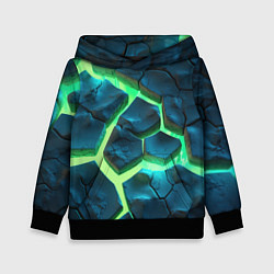 Толстовка-худи детская Яркий зеленый разлом плит, цвет: 3D-черный