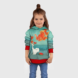 Толстовка-худи детская Девочка с арбузом и золотая рыбка, цвет: 3D-красный — фото 2