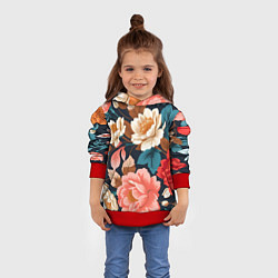Толстовка-худи детская Летние цветы - паттерн, цвет: 3D-красный — фото 2