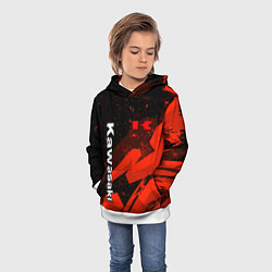 Толстовка-худи детская Кавасаки - красные брызги, цвет: 3D-белый — фото 2